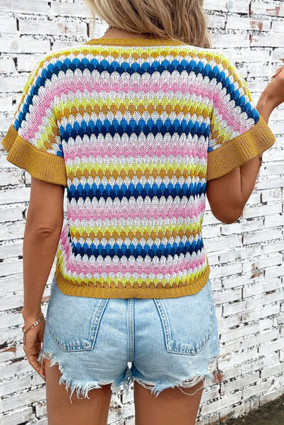 Striped Round Neck Short Sleeve Sweater