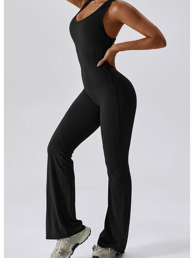 Cutout Wide Strap Bootcut Active Jumpsuit