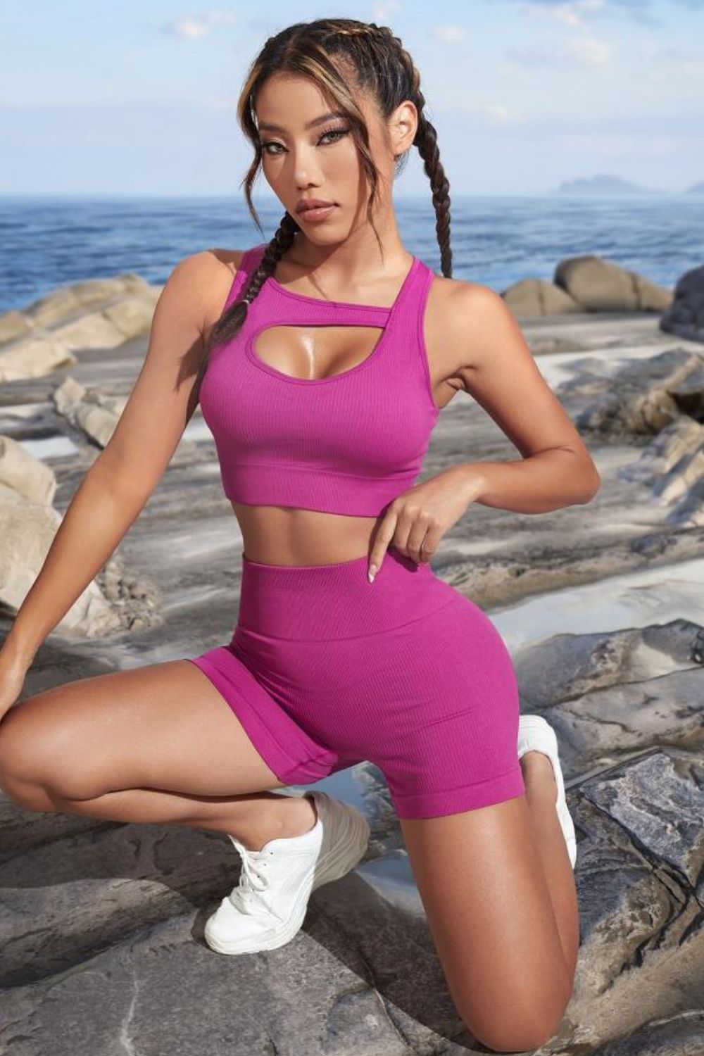 Cutout Crop Top and Sports Shorts Set - CatConcepts