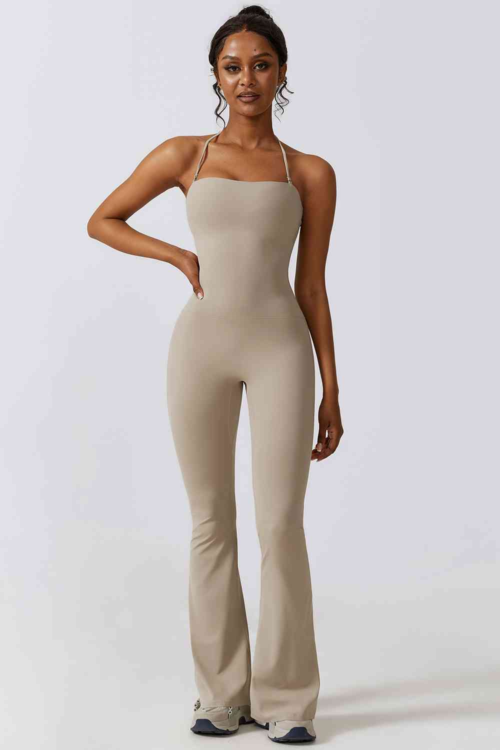 Halter Neck Flare Sport Jumpsuit - CatConcepts