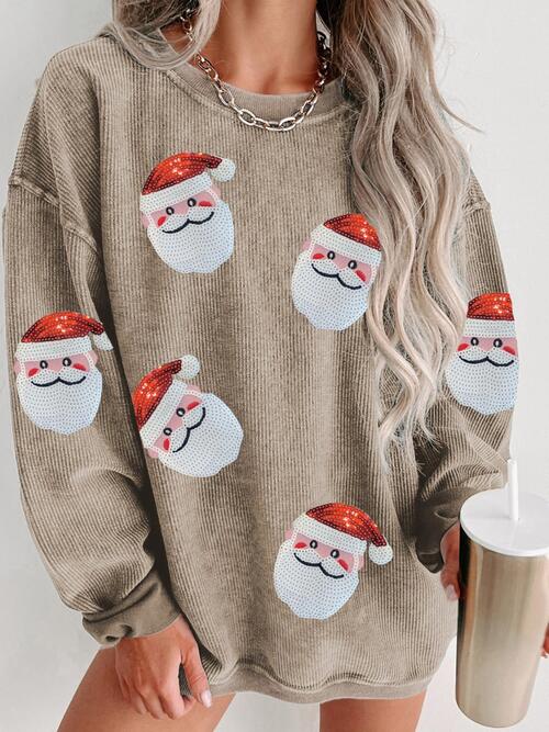 Sequin Santa Patch Ribbed Sweatshirt - CatConcepts