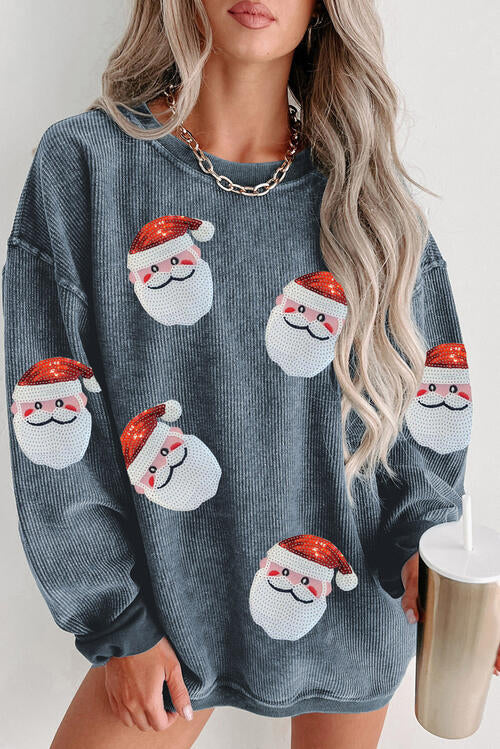 Sequin Santa Patch Ribbed Sweatshirt - CatConcepts