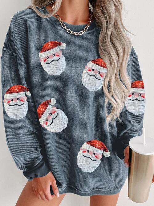 Sequin Santa Patch Ribbed Sweatshirt - CatConcepts