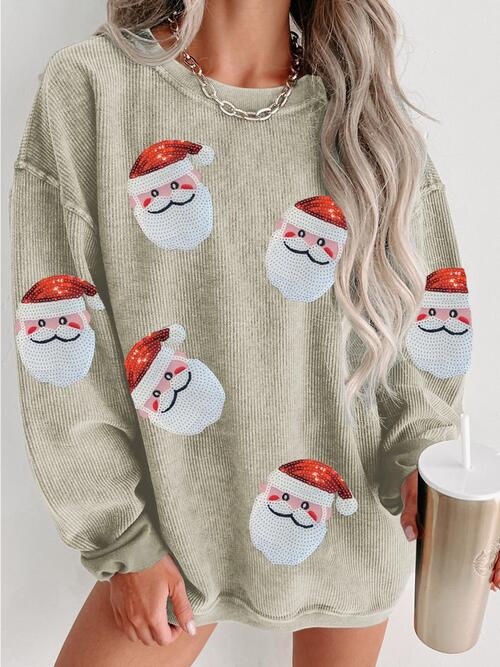 Sequin Santa Patch Ribbed Sweatshirt - CatConcepts