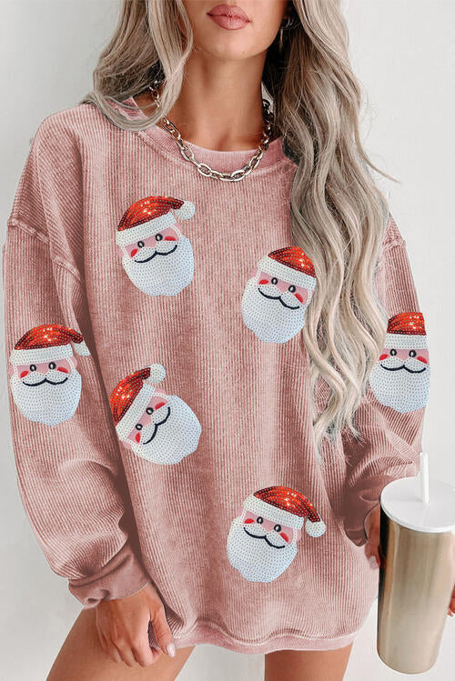 Sequin Santa Patch Ribbed Sweatshirt - CatConcepts
