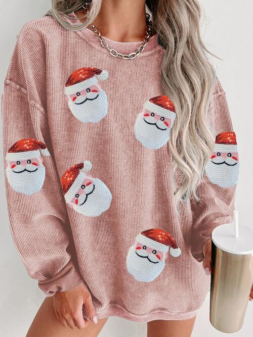 Sequin Santa Patch Ribbed Sweatshirt - CatConcepts