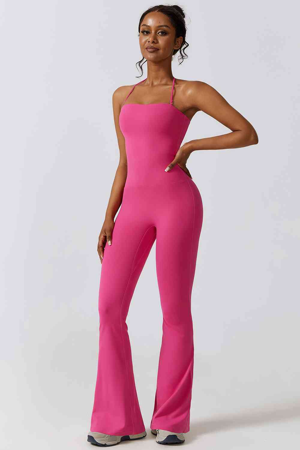 Halter Neck Flare Sport Jumpsuit - CatConcepts