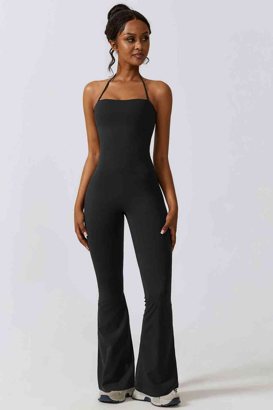 Halter Neck Flare Sport Jumpsuit - CatConcepts