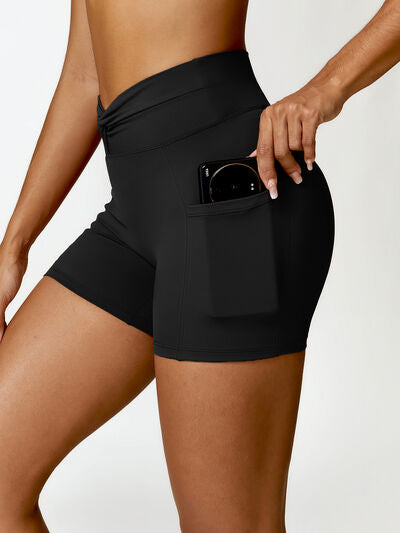 Twisted High Waist Active Shorts with Pockets