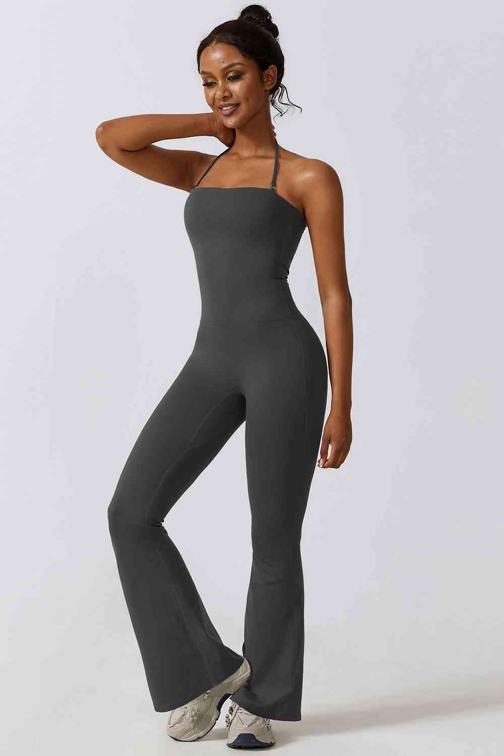 Halter Neck Flare Sport Jumpsuit - CatConcepts