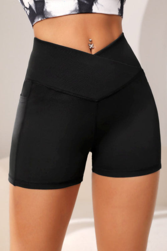 Wide Waistband Active Shorts with Pocket - CatConcepts