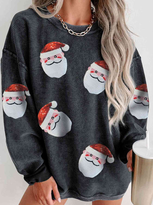 Sequin Santa Patch Ribbed Sweatshirt - CatConcepts