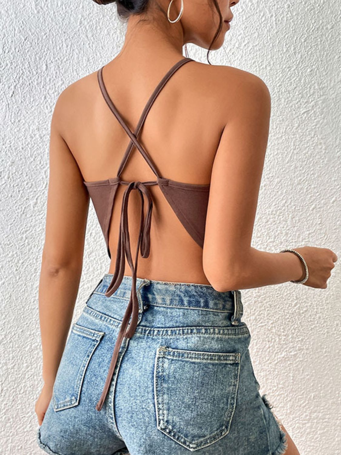 Crisscross Tie Back Slit Sleeveless Top - CatConcepts